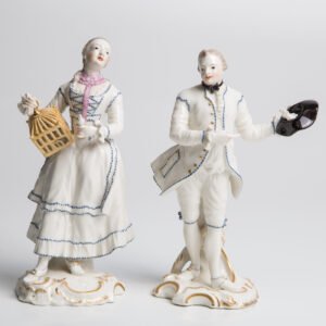 Par De Esculturas Alemãs Frankenthal - Casal Com Pássaros