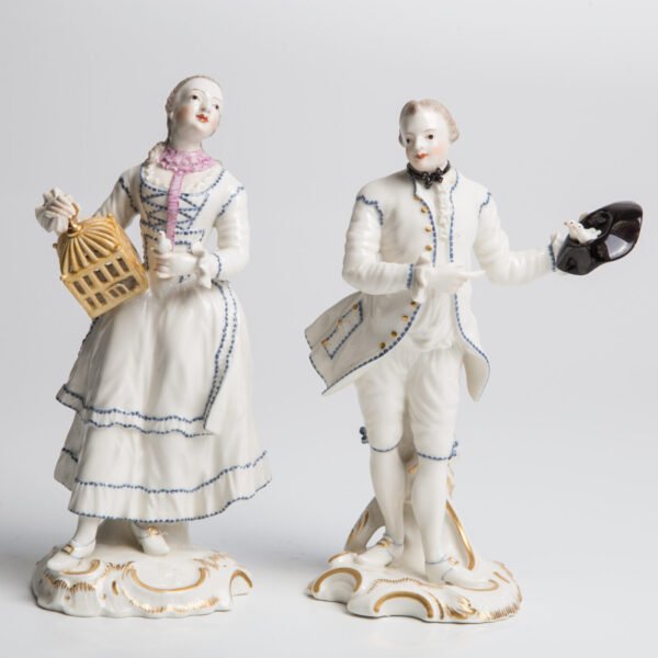 Par De Esculturas Alemãs Frankenthal - Casal Com Pássaros