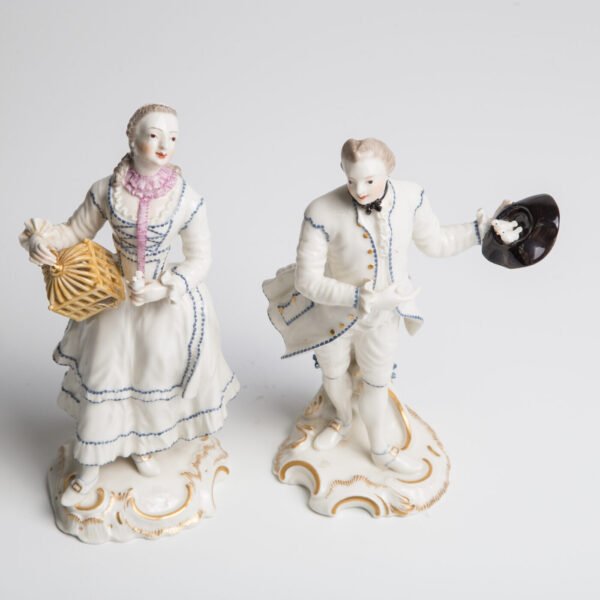 Par De Esculturas Alemãs Frankenthal - Casal Com Pássaros - Imagem 2