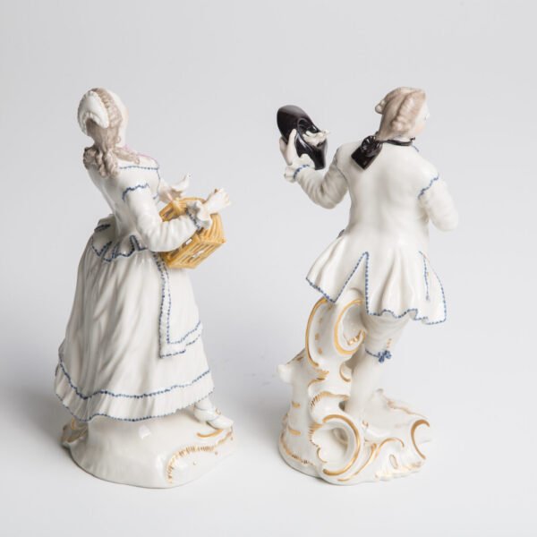 Par De Esculturas Alemãs Frankenthal - Casal Com Pássaros - Imagem 3