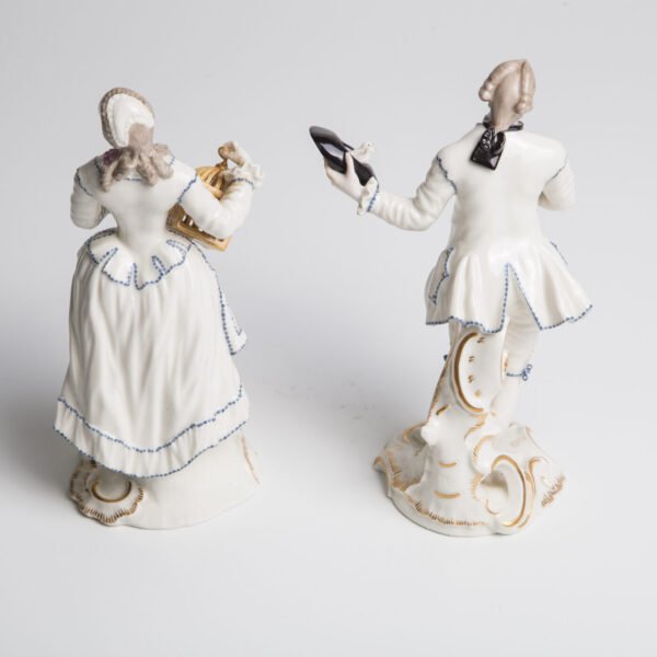 Par De Esculturas Alemãs Frankenthal - Casal Com Pássaros - Imagem 4