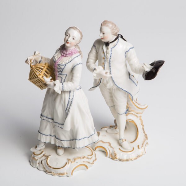 Par De Esculturas Alemãs Frankenthal - Casal Com Pássaros - Imagem 7