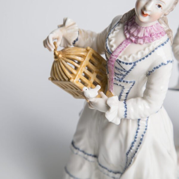 Par De Esculturas Alemãs Frankenthal - Casal Com Pássaros - Imagem 9