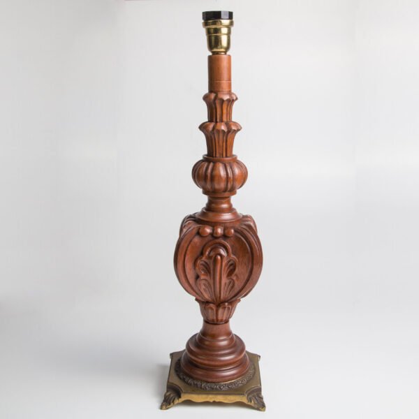 Abajur De Mesa Em Madeira E Bronze