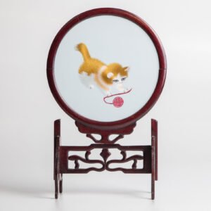 Arte Oriental Com Bordado Em Seda - Gato