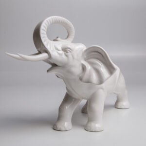 Escultura Em Cerâmica Esmaltada - Elefante