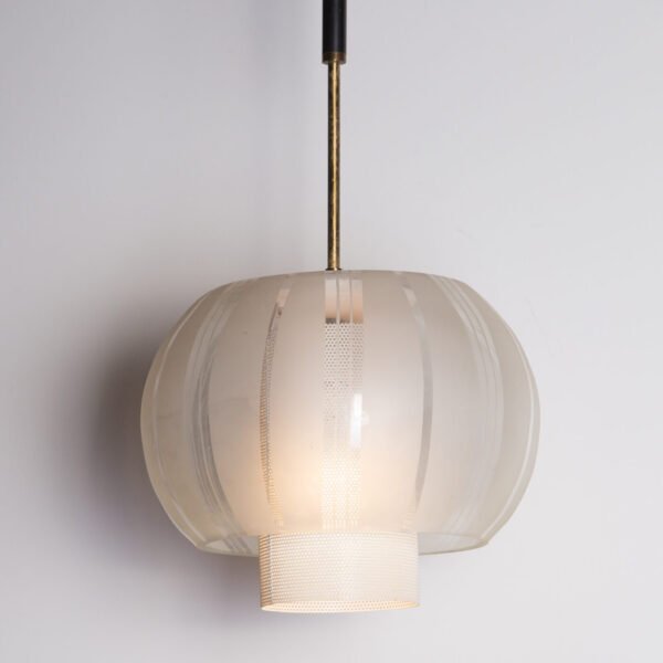 Luminária Pendente Em Vidro Acidado, Latão E Metal Esmaltado - Imagem 2