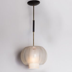 Luminária Pendente Em Vidro Acidado, Latão E Metal Esmaltado