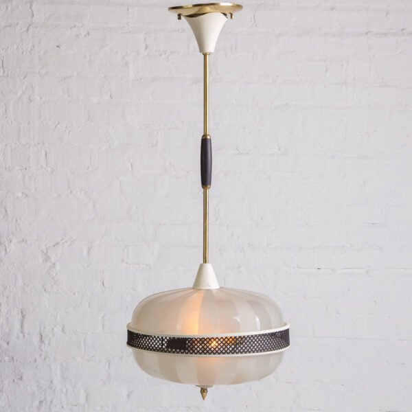 Lustre Pendente Anos 60 em Latão Vidro Jateado