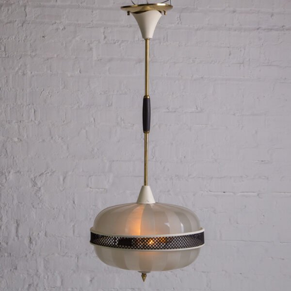 Lustre Pendente Anos 60 em Latão Vidro Jateado - Imagem 6